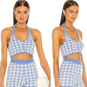 REVOLVE Majorelle blue and white checkered halter crop top - the Addy Crop